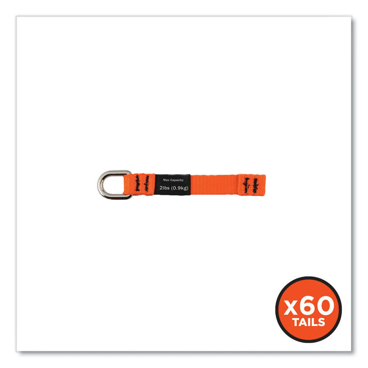 Squids 3700 Nylon Webbing Tool Tails with D-Rings, 2lb Max Working Capacity, 4.5" Long, Orange/Black, 6/Pack, 10 Packs/Carton