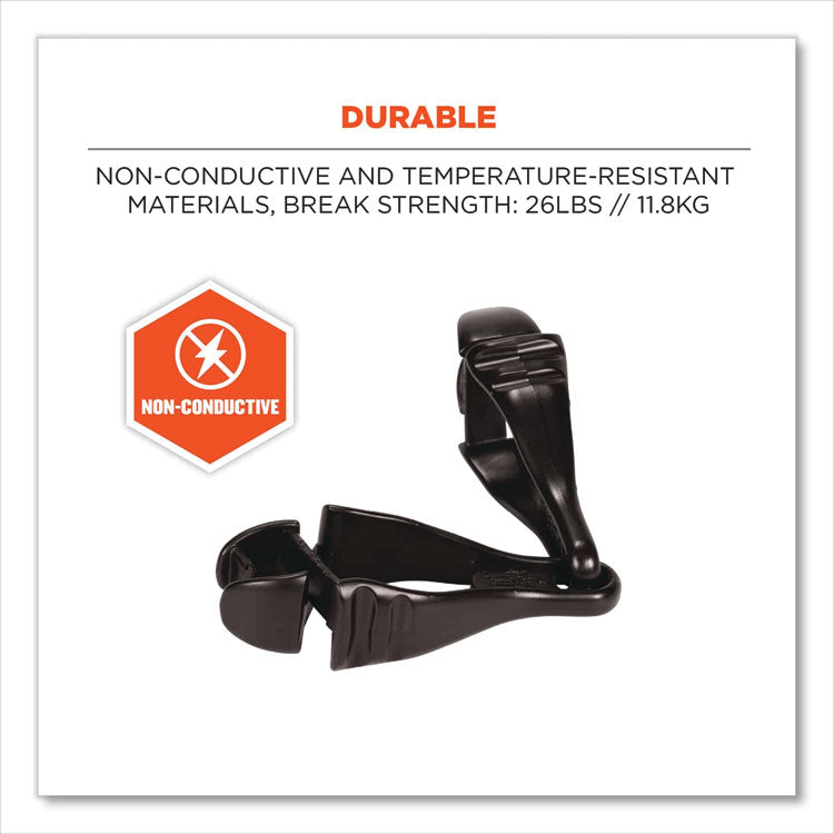 Squids 3400 Glove Clip Holder with Dual Clips, 1 x 1 x 6.5, Acetal Copolymer, Black, 100/Carton