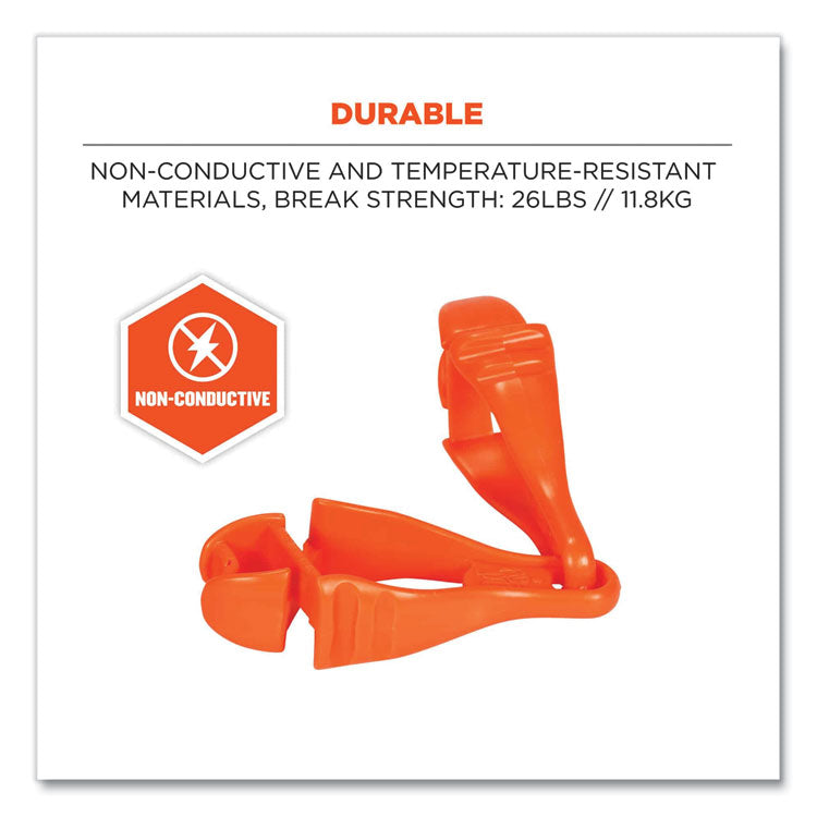 Squids 3400 Glove Clip Holder with Dual Clips, 1 x 1 x 6.5, Acetal Copolymer, Orange, 100/Carton