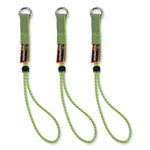 Squids 3703 Elastic Loop Tool Tails with D-Rings, 15 lb Max Working Capacity, 15" Long, Lime, 3/Pack, 20 Packs/Carton