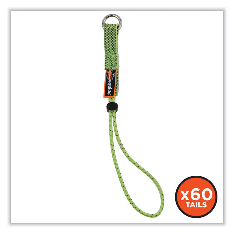 Squids 3703 Elastic Loop Tool Tails with D-Rings, 15 lb Max Working Capacity, 15" Long, Lime, 3/Pack, 20 Packs/Carton