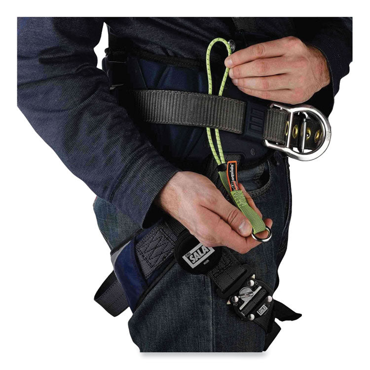 Squids 3703 Elastic Loop Tool Tails with D-Rings, 15 lb Max Working Capacity, 15" Long, Lime, 3/Pack, 20 Packs/Carton