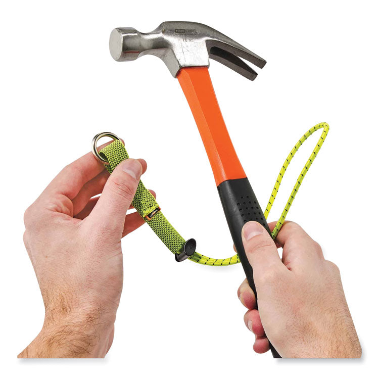 Squids 3703 Elastic Loop Tool Tails with D-Rings, 15 lb Max Working Capacity, 15" Long, Lime, 3/Pack, 20 Packs/Carton