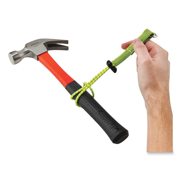 Squids 3703 Elastic Loop Tool Tails with D-Rings, 15 lb Max Working Capacity, 15" Long, Lime, 3/Pack, 20 Packs/Carton