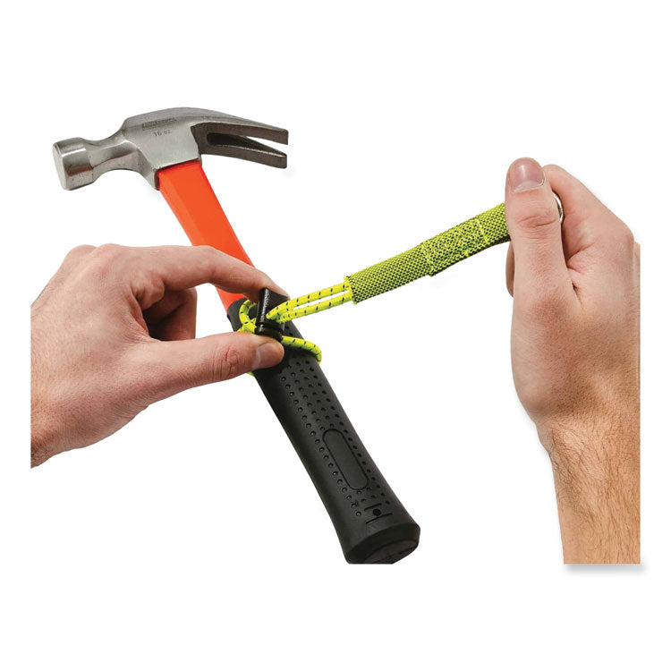 Squids 3703 Elastic Loop Tool Tails with D-Rings, 15 lb Max Working Capacity, 15" Long, Lime, 3/Pack, 20 Packs/Carton