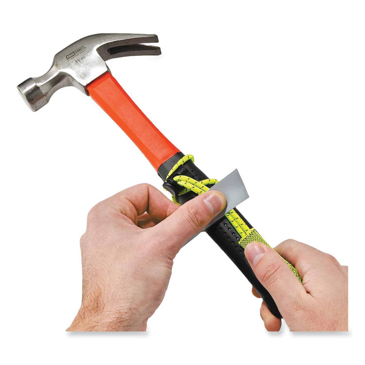 Squids 3703 Elastic Loop Tool Tails with D-Rings, 15 lb Max Working Capacity, 15" Long, Lime, 3/Pack, 20 Packs/Carton