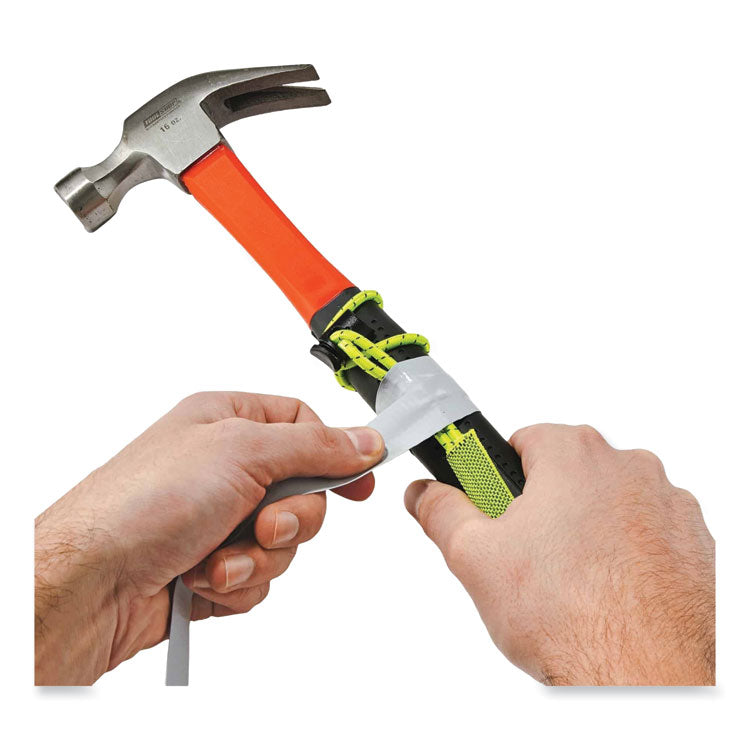 Squids 3703 Elastic Loop Tool Tails with D-Rings, 15 lb Max Working Capacity, 15" Long, Lime, 3/Pack, 20 Packs/Carton