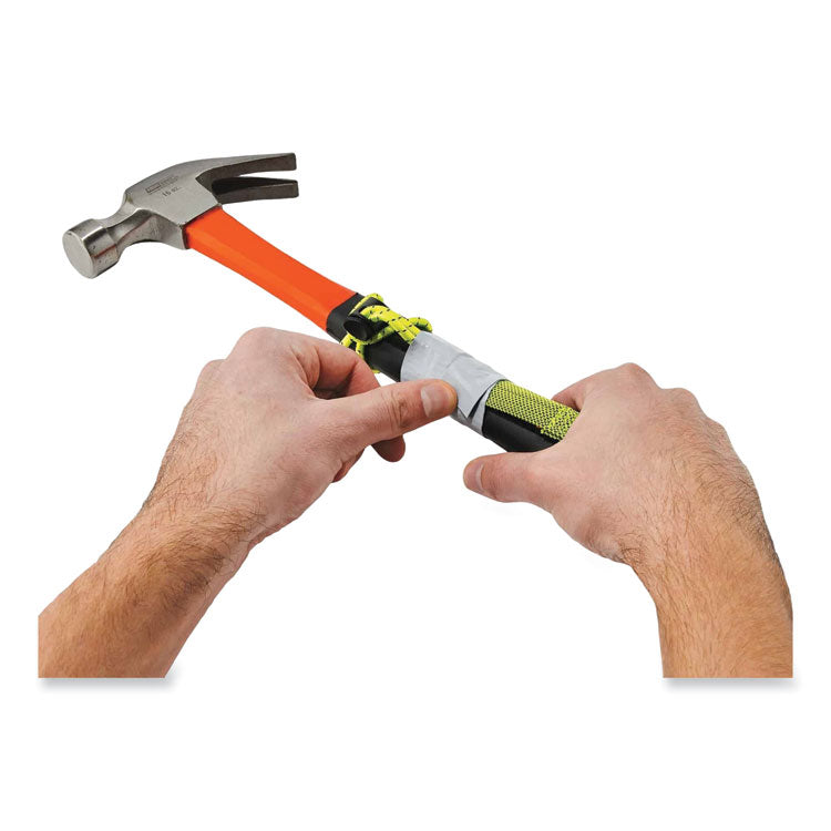 Squids 3703 Elastic Loop Tool Tails with D-Rings, 15 lb Max Working Capacity, 15" Long, Lime, 3/Pack, 20 Packs/Carton