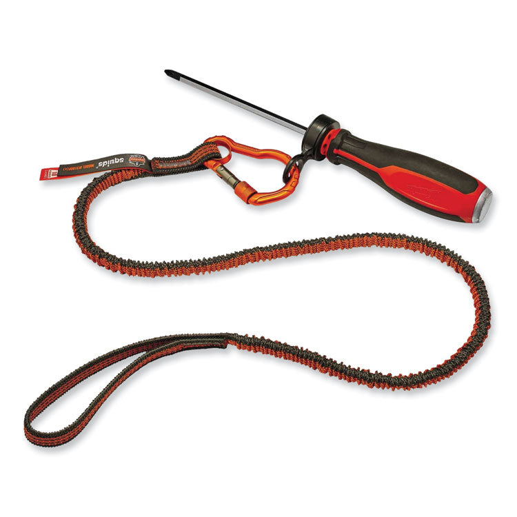 Squids 3100F(x) Tool Lanyard with Aluminum Carabiner + Loop, 10 lb Max Working Capacity, 38" to 48" Long, Orange/Gray