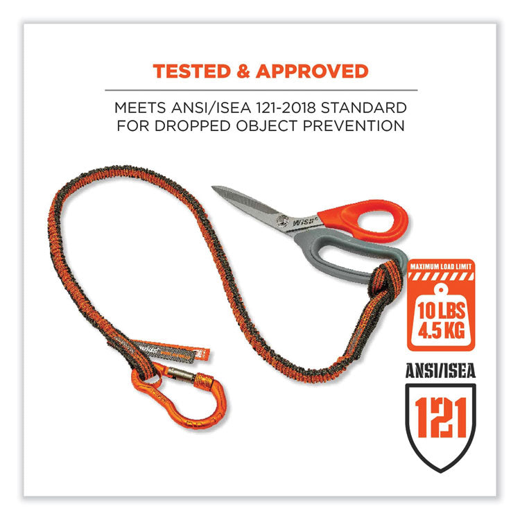 Squids 3100F(x) Tool Lanyard with Aluminum Carabiner + Loop, 10 lb Max Working Capacity, 38" to 48" Long, Orange/Gray