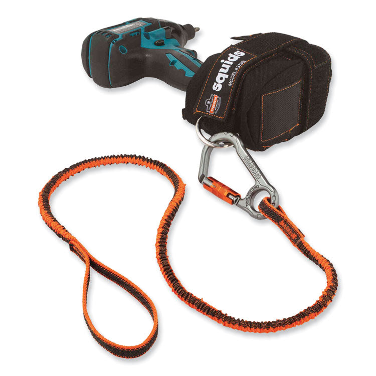 Squids 3108F(x)Tool Lanyard with Locking Aluminum Carabiner + Loop, 15 lb Max Working Capacity, 38" to 48" Long, Orange/Gray