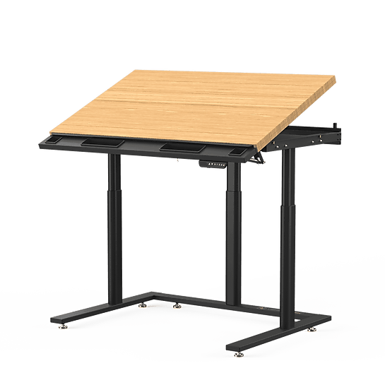 VersaDesk PowerLift Triad 48"W Electric Adjustable Drafting Table, Bamboo/Black (TRDT-4830-BNB)