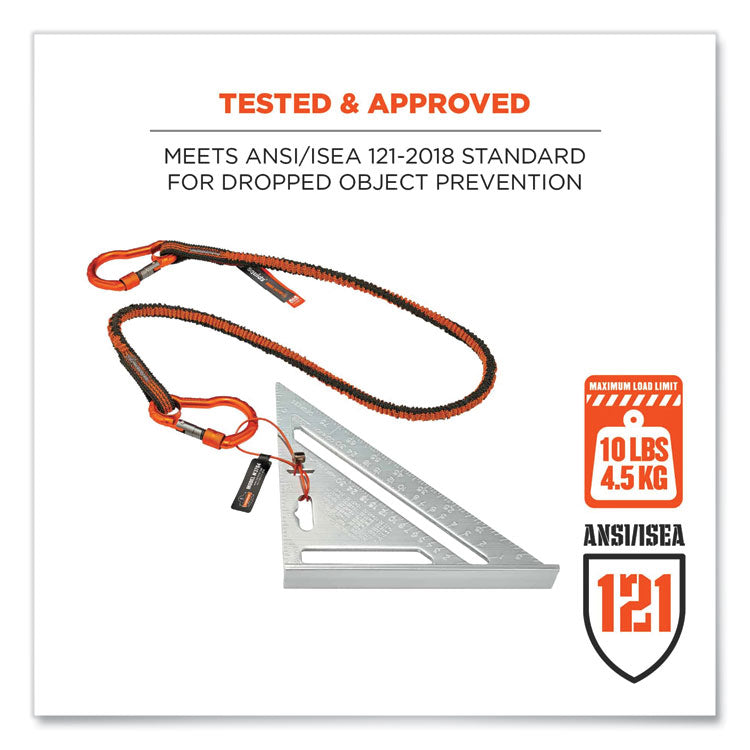 Squids 3110F(x) Tool Lanyard with Aluminum Carabiners, 10 lb Max Working Capacity, 38" to 48" Long, Orange/Gray