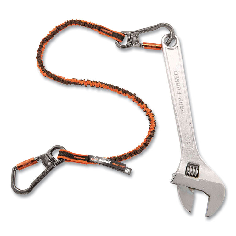 Squids 3119F(x) Tool Lanyard with Swiveling Aluminum Carabiners, 25 lb Max Working Capacity, 38" to 48" Long, Orange/Gray