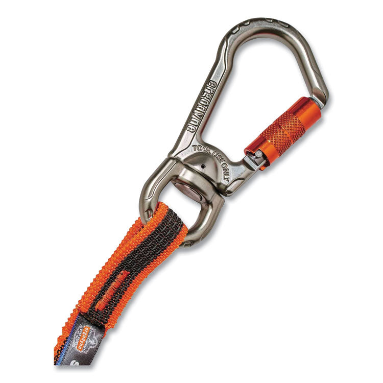 Squids 3119F(x) Tool Lanyard with Swiveling Aluminum Carabiners, 25 lb Max Working Capacity, 38" to 48" Long, Orange/Gray