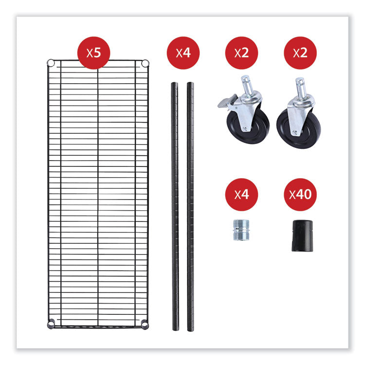 5-Shelf Wire Shelving Kit With Casters And Shelf Liners, 48w X 18d X 72h, Black Anthracite