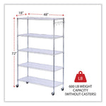5-Shelf Wire Shelving Kit With Casters And Shelf Liners, 48w X 18d X 72h, Silver
