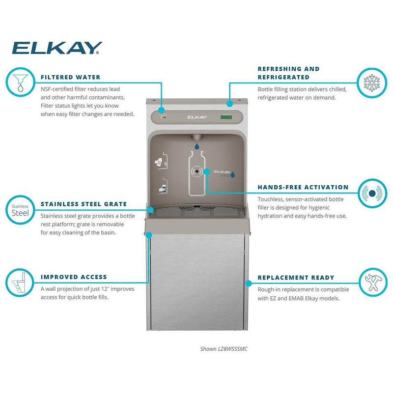 Elkay EZH2O 8GPH Surface Mounted Hands Free Bottle Filling Station, Stainless Steel (LZ8WSSSMC)