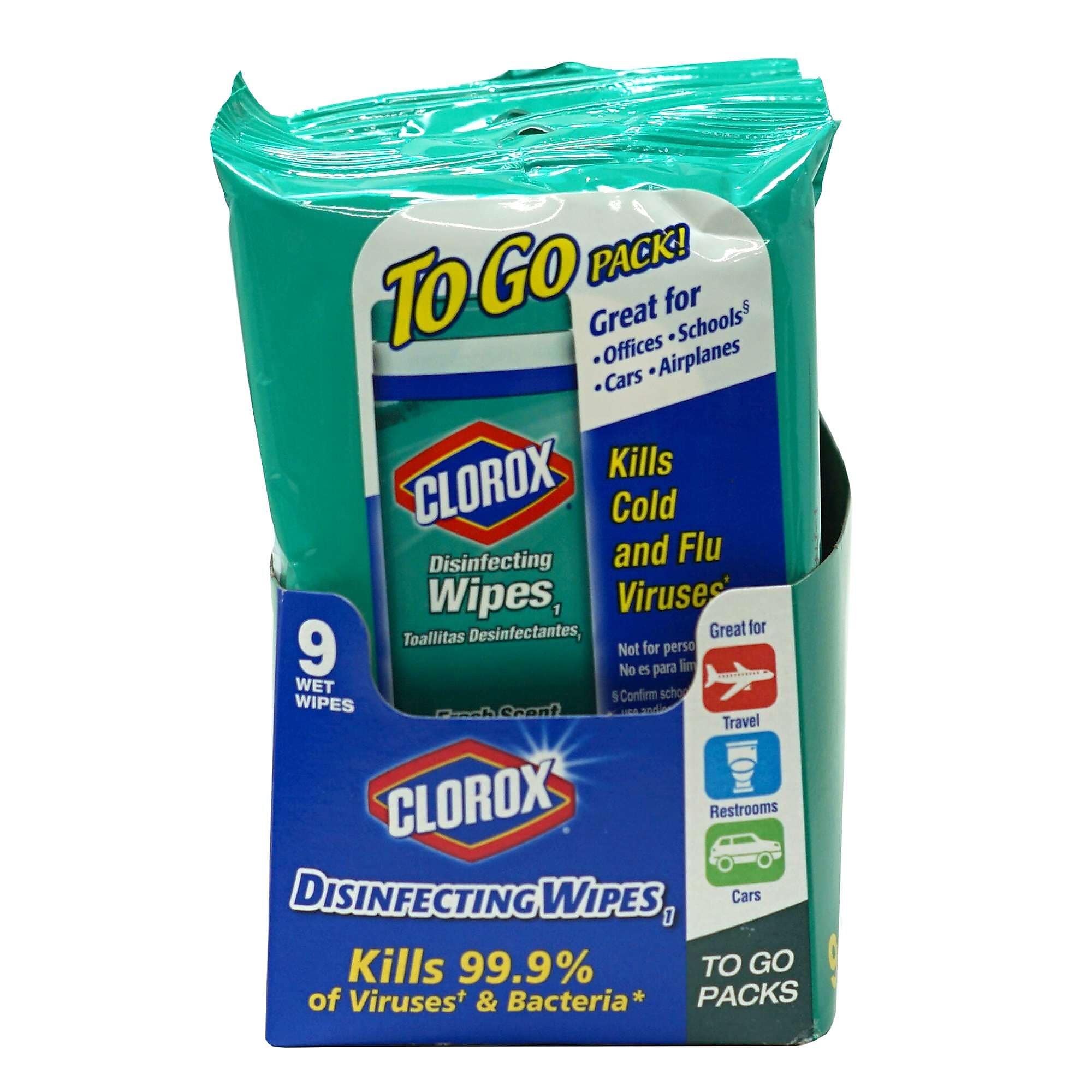 Clorox Disinfecting Wipes, Fresh Scent, 9 Wipes/Container, 24/Carton (01665)