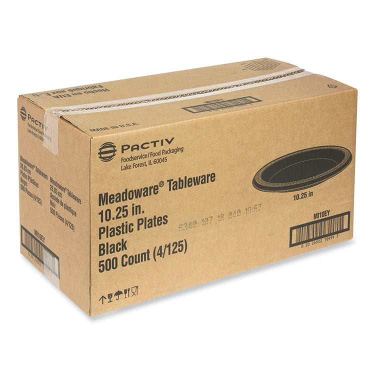 Meadoware Impact Plastic Dinnerware, Plate, 10.25" dia, Black, 500/Carton
