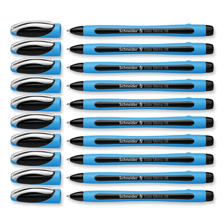 Slider Memo XB Ballpoint Pen, Stick, Extra-Bold 1.4 mm, Black Ink, Black/Light Blue Barrel, 10/Box