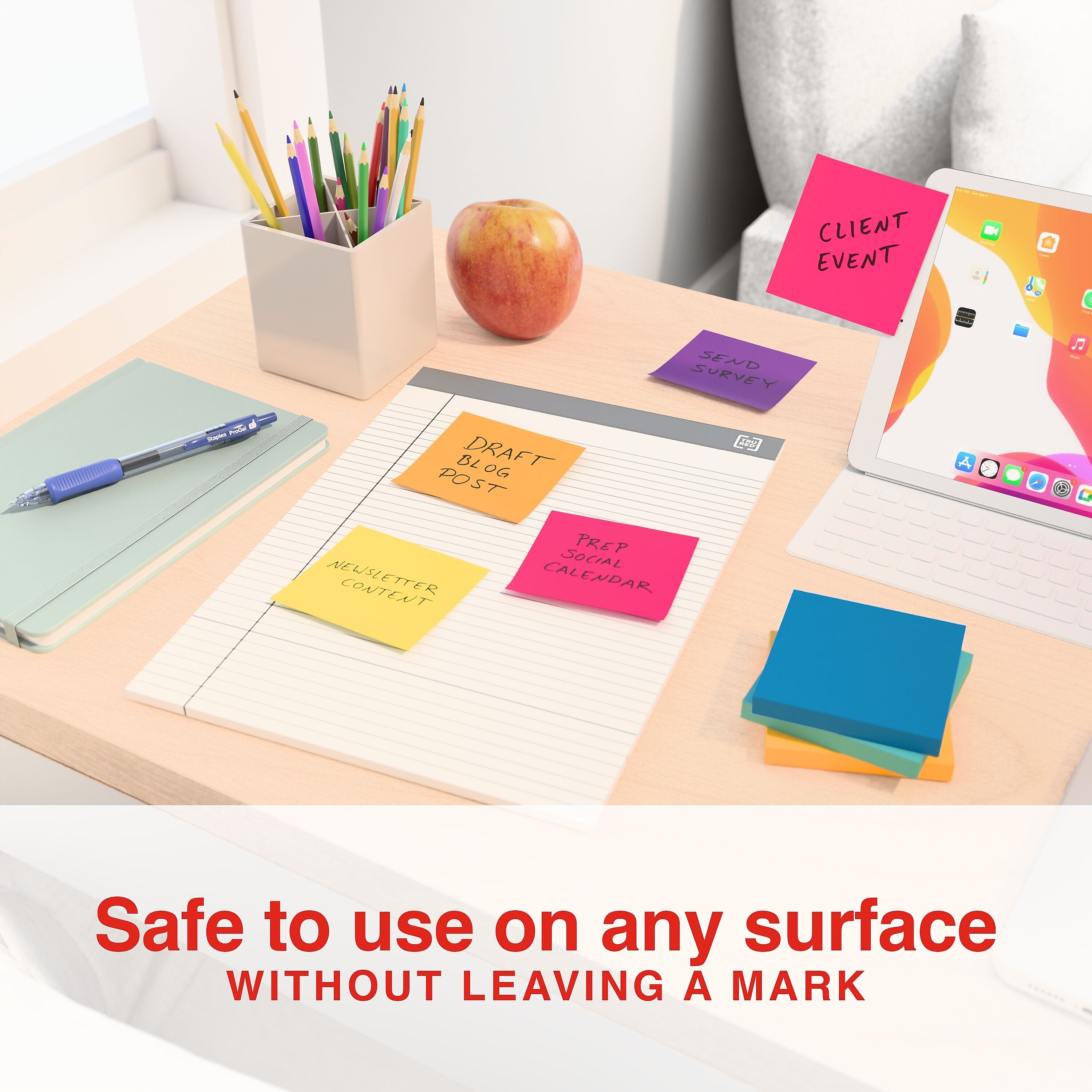 Staples Sticky Notes, 3" x 3", Sorbet Collection, 100 Sheets/Pad, 24 Pads/Pack (S-33BO24)
