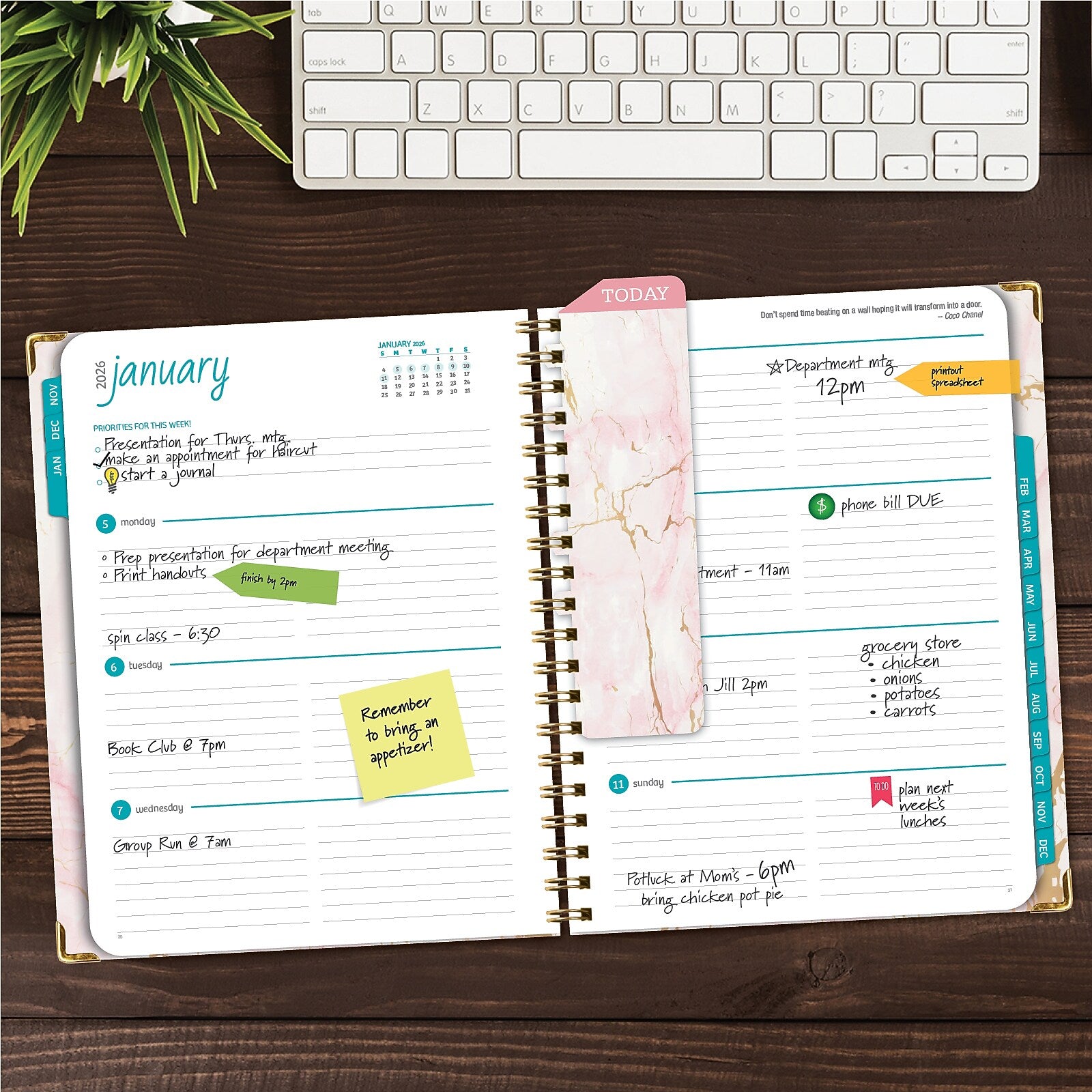 2026 Global Printed Products Pink Marble 8.5" x 11" Weekly & Monthly Planner, Paperboard Cover (NRY26-8511-01)
