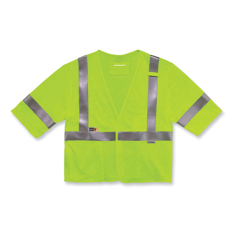 GloWear 8356FRHL Class 3 FR Hook and Loop Safety Vest with Sleeves, Modacrylic, 2X-Large/3X-Large, Lime