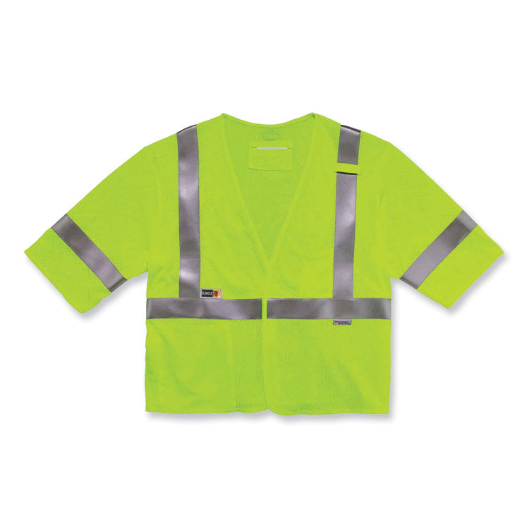 GloWear 8356FRHL Class 3 FR Hook and Loop Safety Vest with Sleeves, Modacrylic, 4X-Large/5X-Large, Lime