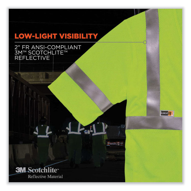 GloWear 8356FRHL Class 3 FR Hook and Loop Safety Vest with Sleeves, Modacrylic, 4X-Large/5X-Large, Lime