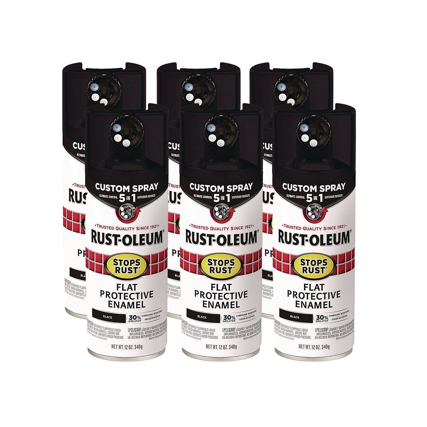 Rust-Oleum Stops Rust Protective Enamel Spray Paint, Flat Black, 12 oz., 6/Carton (376855)