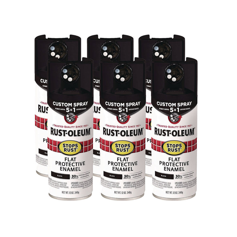 Rust-Oleum Stops Rust Protective Enamel Spray Paint, Flat Black, 12 oz., 6/Carton (376855)