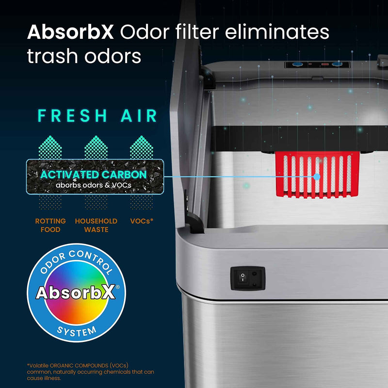 iTouchless Stainless Steel Wings Open Lid Sensor Trash Can with AbsorbX Odor Control, Silver, 18 gal. (WS18RSL)