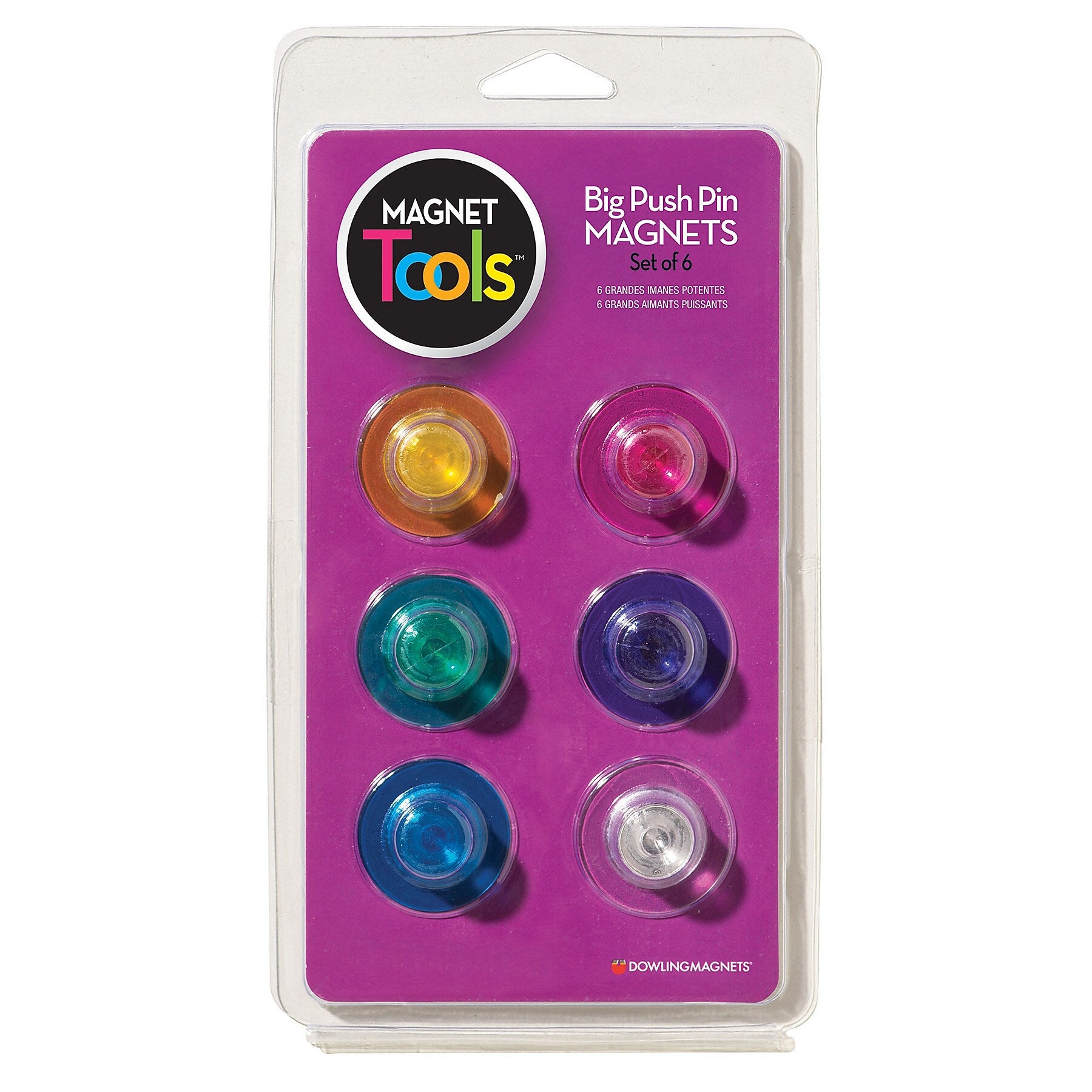Dowling Magnets Magnet Tools Big Push Pin Magnets, 6/Pack, 3 Packs (DO-735021-3)