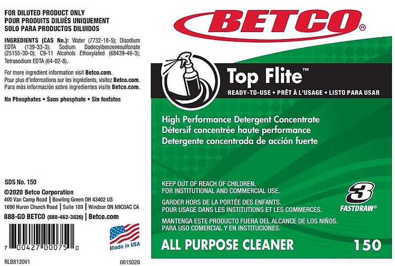 Betco Top Flite Secondary Label, 24/Pack (1509090)