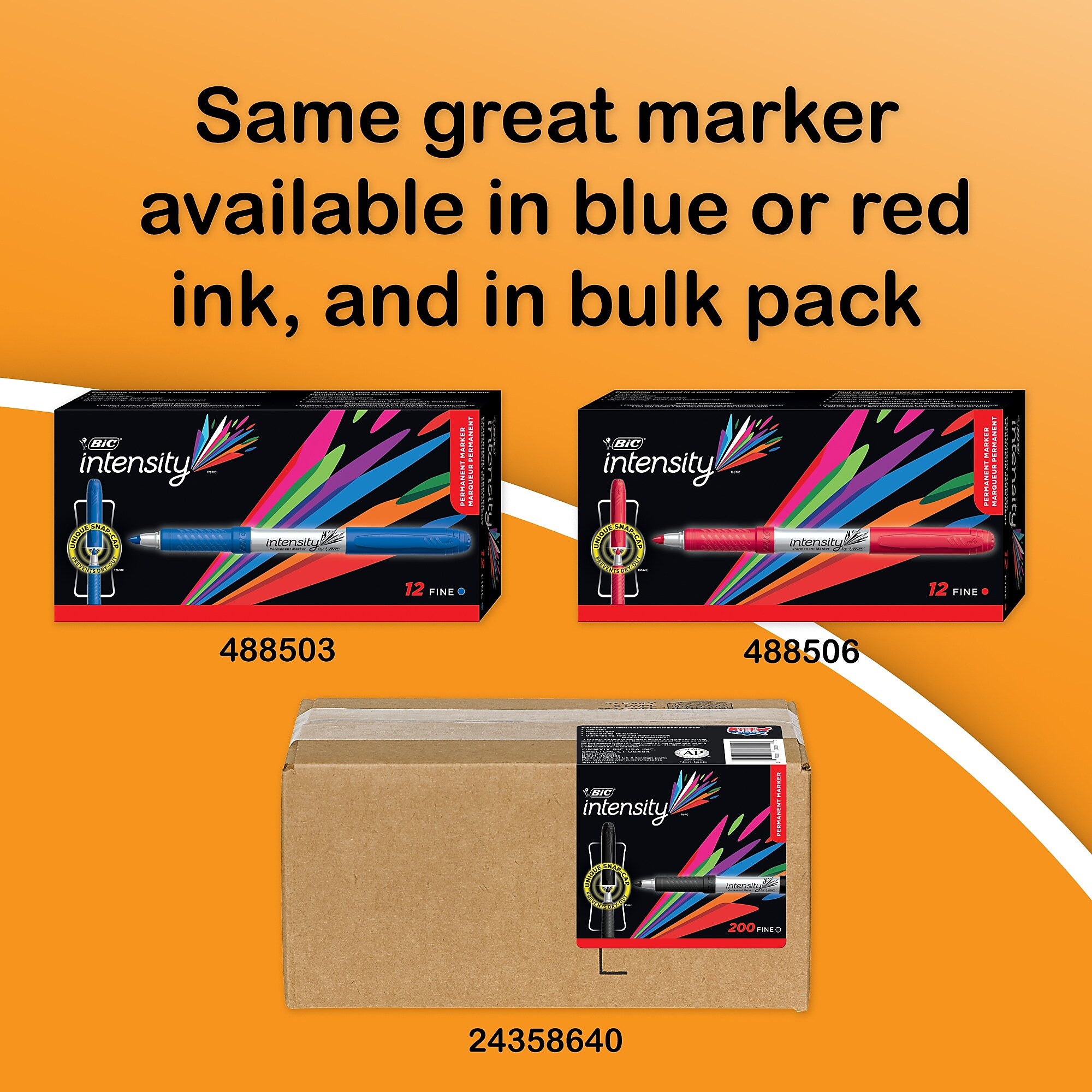 BIC Intensity Permanent Marker, Fine Point, Black, 12/Pack (31531/GPM11BK)