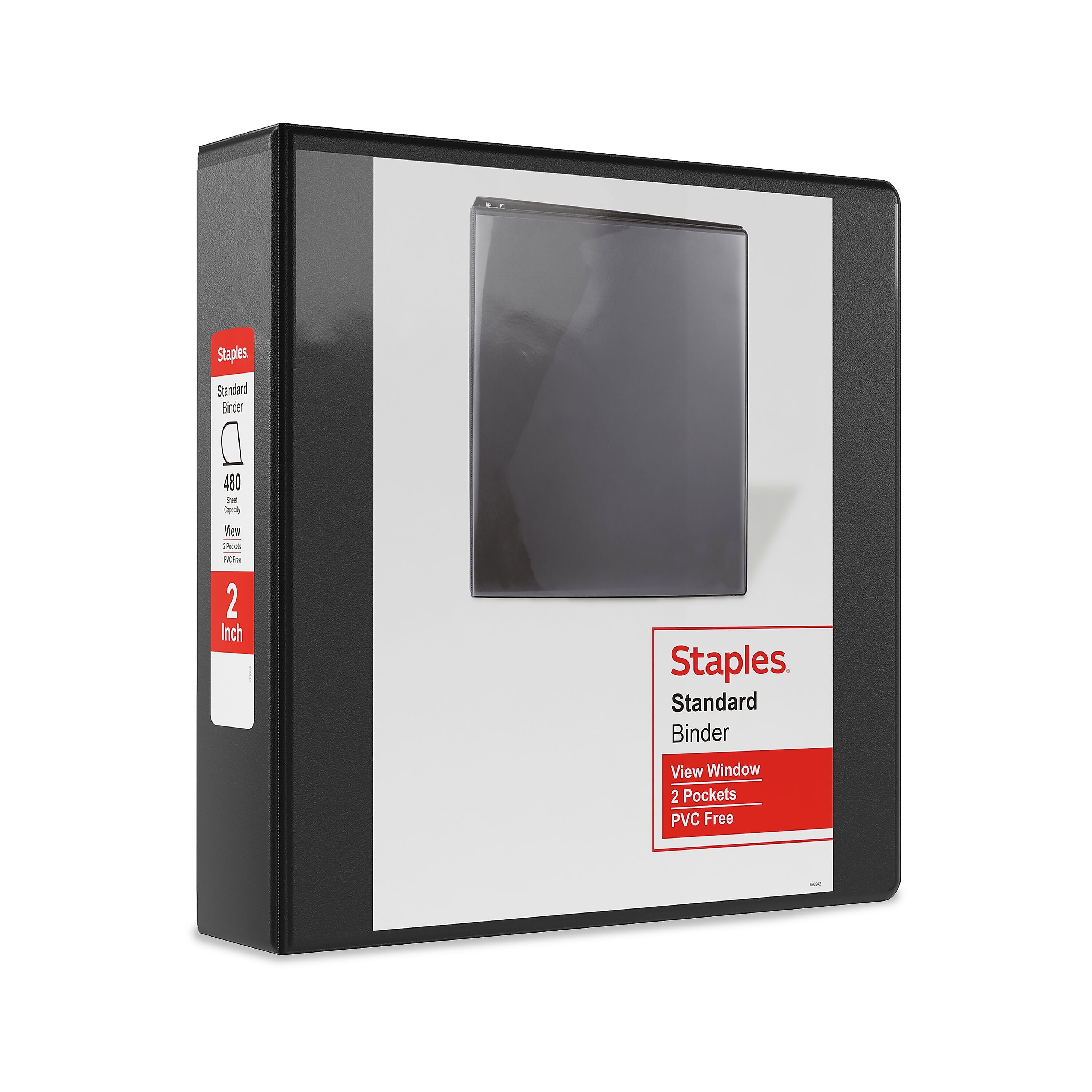 Staples 2" 3-Ring View Binders, D-Ring, Black, 6/Pack (55400CT/26443CT)