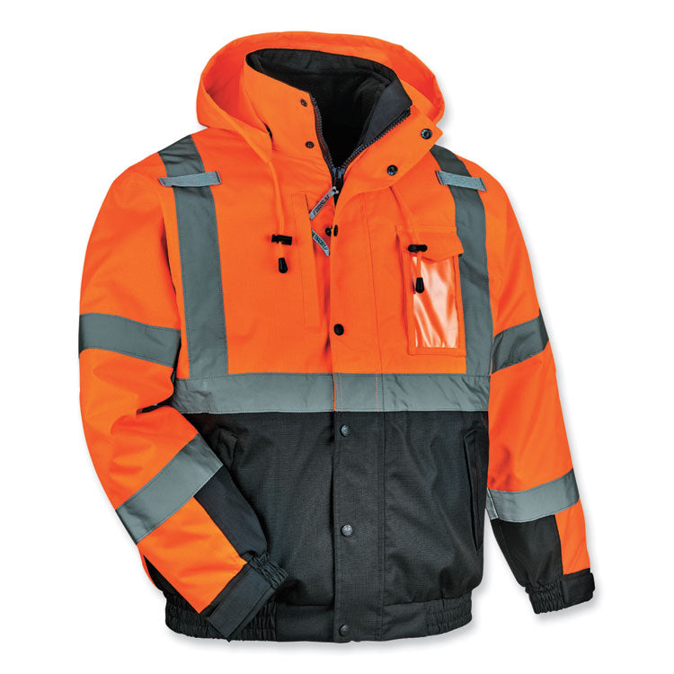 GloWear 8381 Class 3 Hi-Vis 4-in-1 Quilted Bomber Jacket, Orange, X-Large