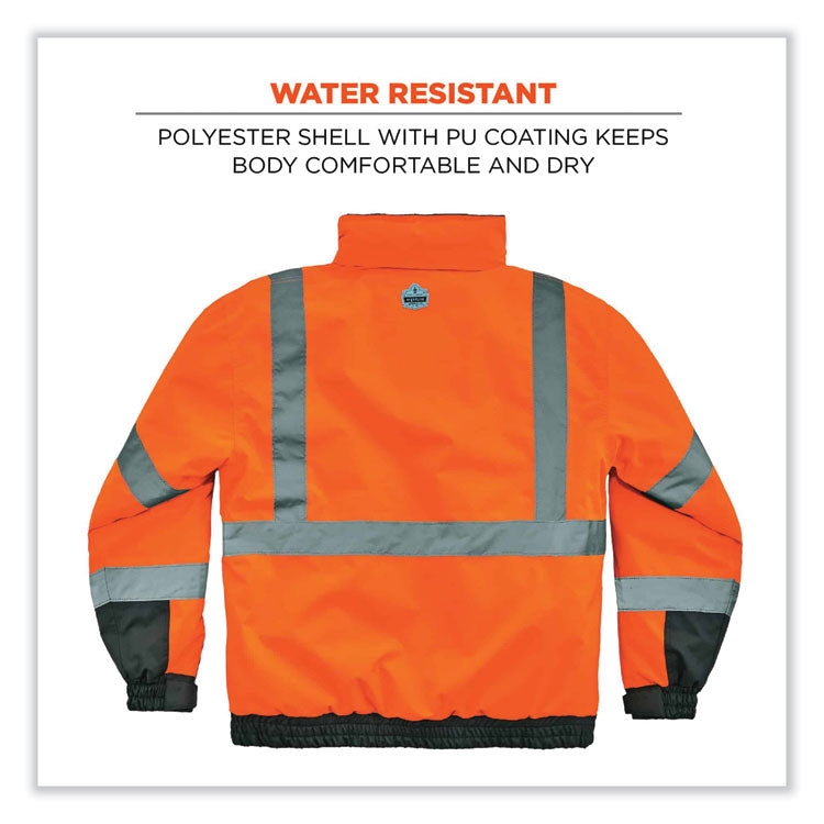 GloWear 8377 Class 3 Hi-Vis Quilted Bomber Jacket, Orange, 2X-Large