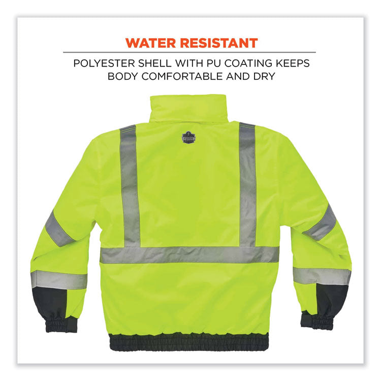 GloWear 8377 Class 3 Hi-Vis Quilted Bomber Jacket, Lime, Medium