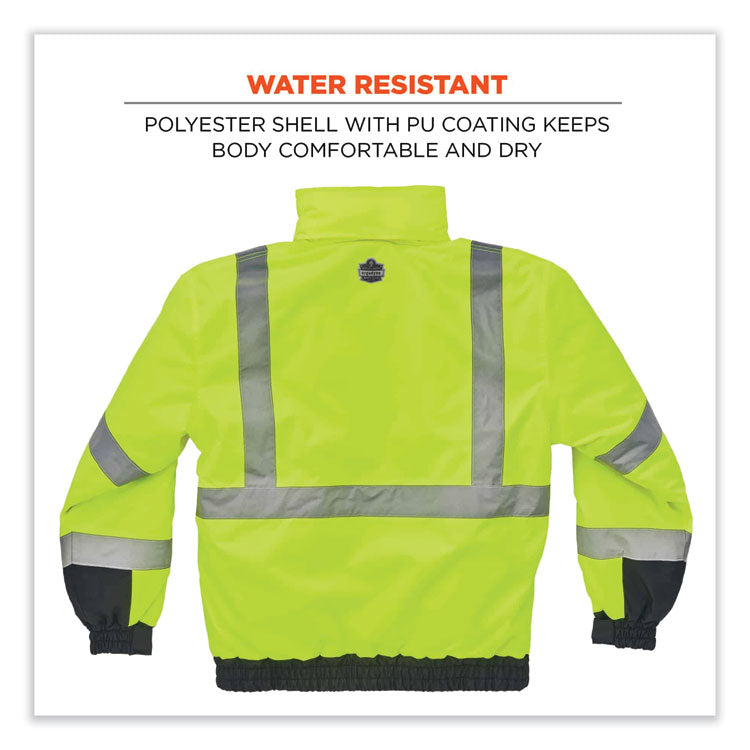 GloWear 8377 Class 3 Hi-Vis Quilted Bomber Jacket, Lime, 2X-Large