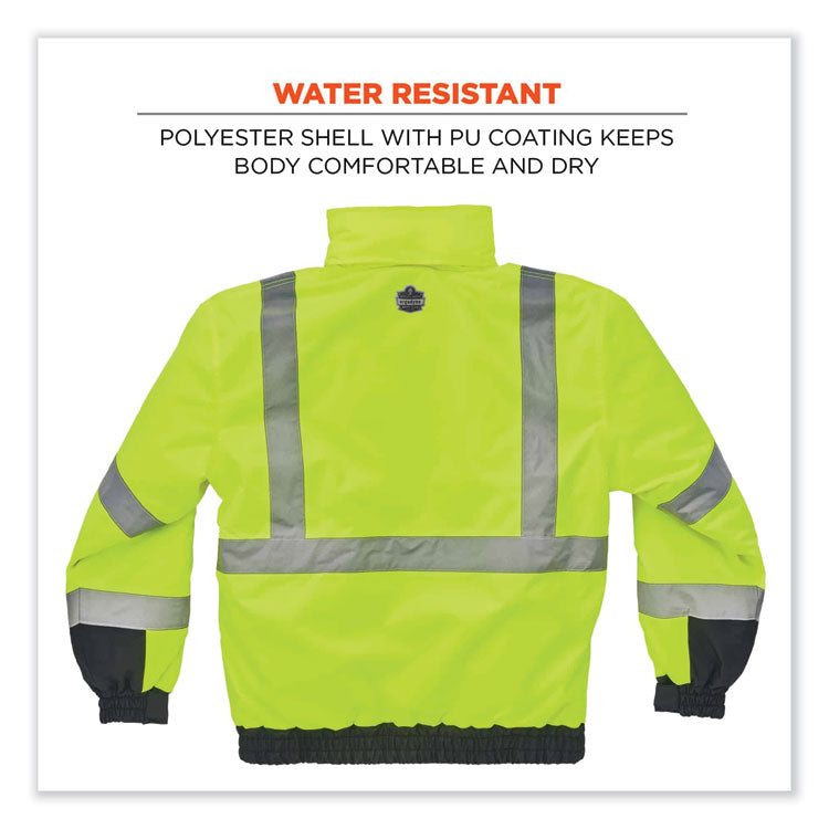 GloWear 8377 Class 3 Hi-Vis Quilted Bomber Jacket, Lime, 3X-Large