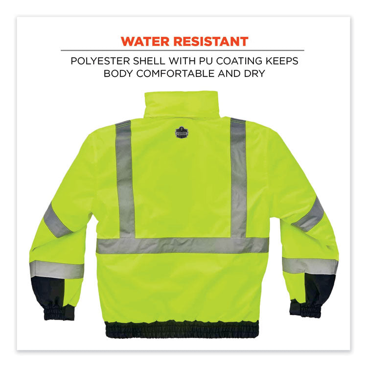 GloWear 8377 Class 3 Hi-Vis Quilted Bomber Jacket, Lime, 5X-Large
