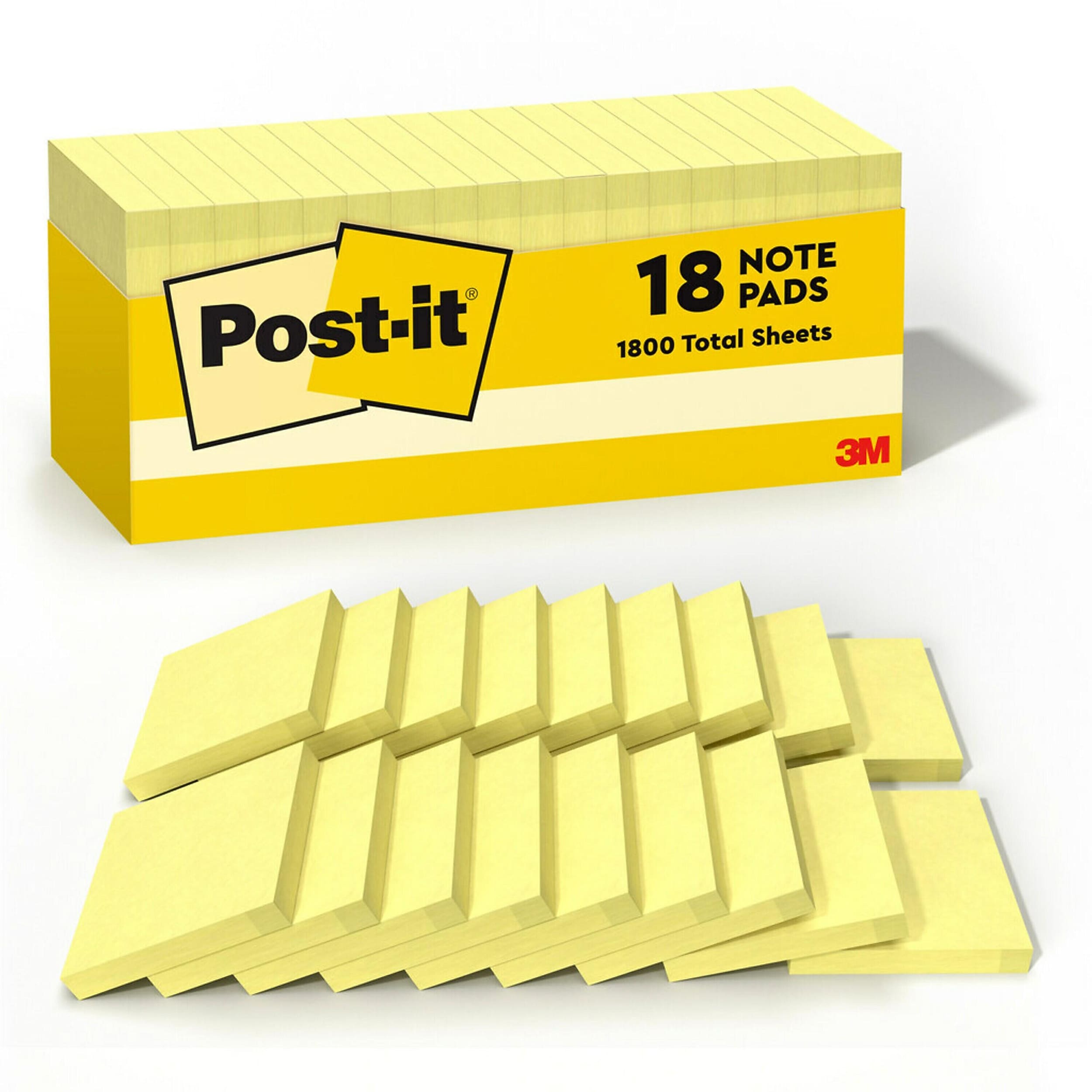 Post-it Notes, 3" x 3", Canary Collection, 90 Sheet/Pad, 18 Pads/Pack (654-18CP)