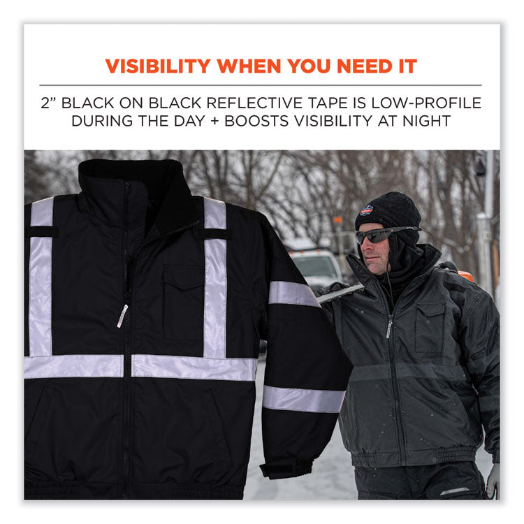 GloWear 8377EV Non-Certified Hi-Vis Quilted Bomber Jacket, Black, 2X-Large
