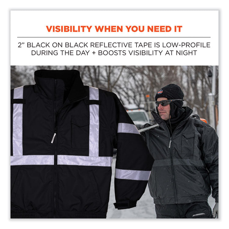GloWear 8377EV Non-Certified Hi-Vis Quilted Bomber Jacket, Black, 3X-Large