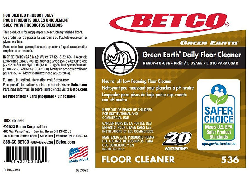 Betco Daily Floor Cleaner Secondary Label, 4" x 6", Multicolor, 24 Labels/Pack (5369090)