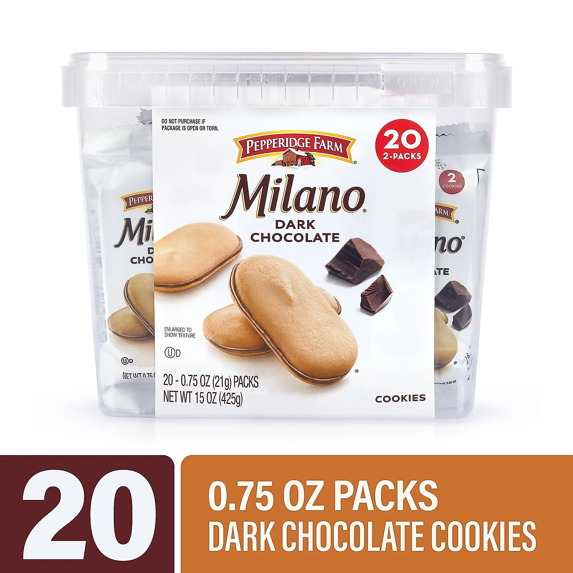 Pepperidge Farm Double Dark Chocolate Milano Cookies, 0.75 oz, 20/Pack (220-02248)