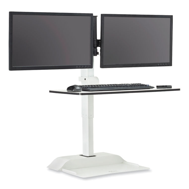 Soar Electric Desktop Sit/Stand Dual Monitor Arm, For 27" Monitors, White, Supports 10 lbs