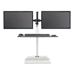 Soar Electric Desktop Sit/Stand Dual Monitor Arm, For 27" Monitors, White, Supports 10 lbs